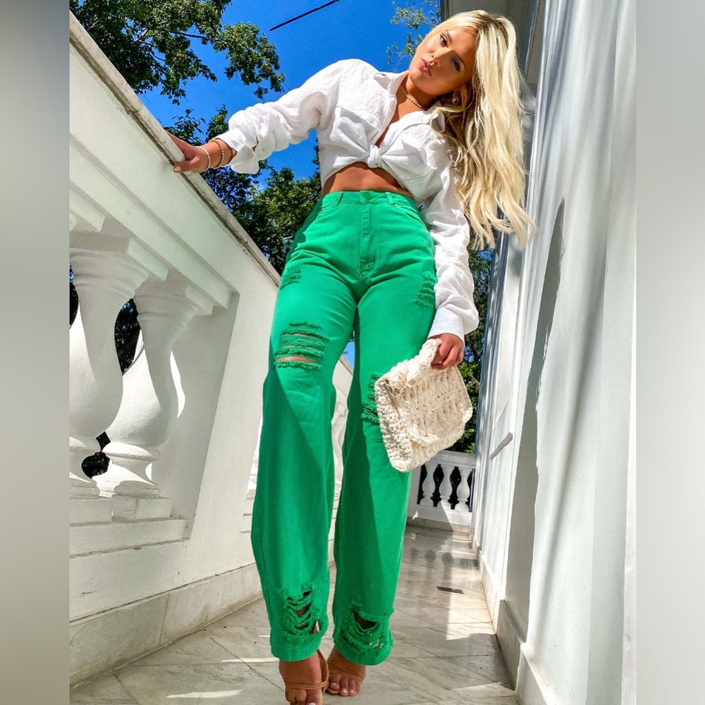 Consciencia Green High- Rise Wide Leg Distressed Women's Jeans US4, 28x32